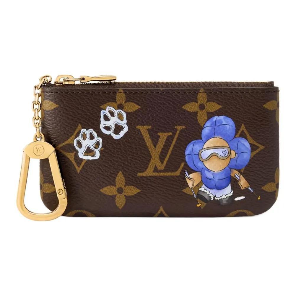 Louis Vuitton Вивьен Зимний Путешествие Милый Талисман Иллюстрация Узор Отпечаток Лапы Монограмма Холщовый Кошелек Женский Коричневый