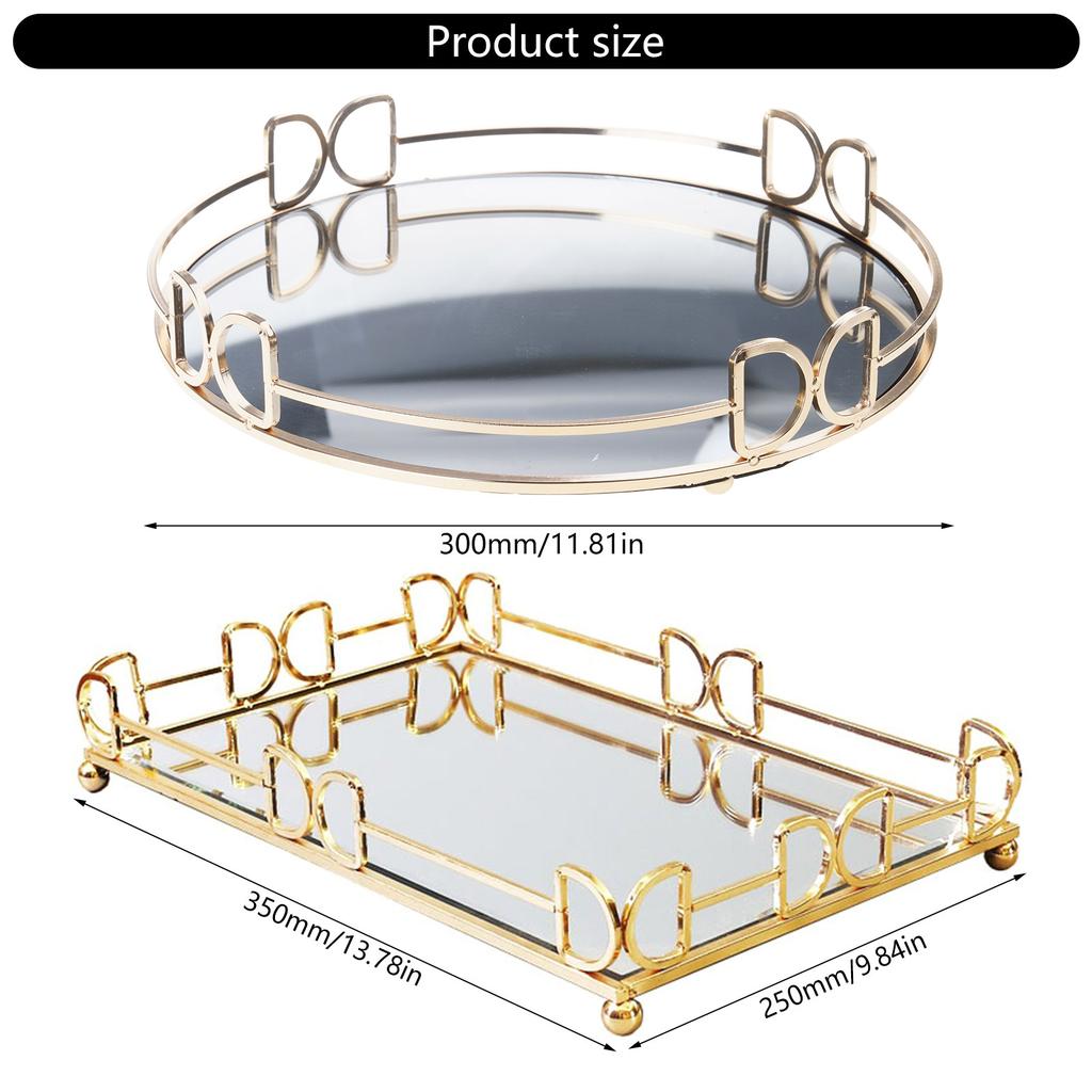 Элегантный золотой зеркальный поднос для демонстрации, портативный для организации аксессуаров и улучшения эстетики домашнего декора