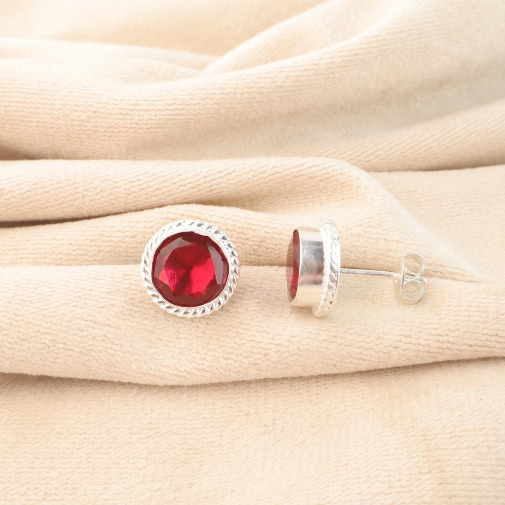 Pink Rubellite Gemstone 925 Sterling Silver Jewelry Handmade Stud Earrings 0.53" EE-147-8