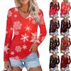 Women's Casual Fashion Sexy Comfortable Christmas Printed V-Neck Long Sleeve Top