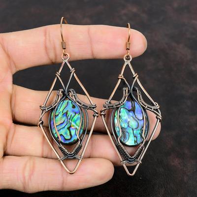 Серьги из ракушек-абалонов, серьги из медной проволоки, серьги ручной работы, украшения из ракушек-абалонов, стильные серьги, медные украшения для подарков