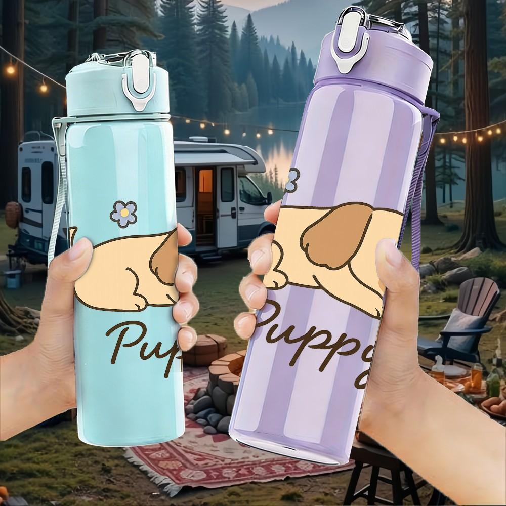 1PC Sleepy Puppy Dog Pattern 750ml Color Plastic Sports Water Bottle Leakproof Flip Straw Lid Suitable for Sports Office Home Use