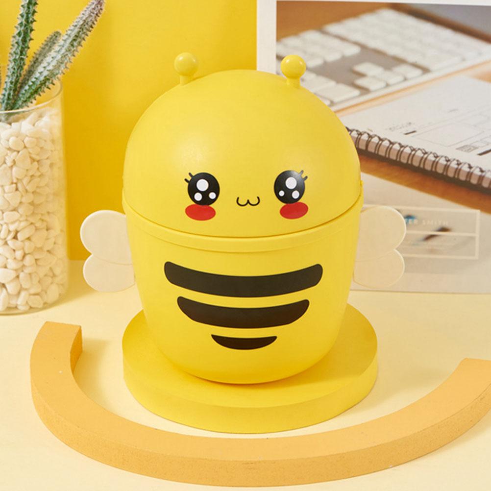 Пластиковая мини-корзина для мусора Topbathy, мусорный бак с мультяшной пчелой, настольный мусорный бак с поворотной крышкой, домашний офис, кухня, туалетный столик, столешница, спальня