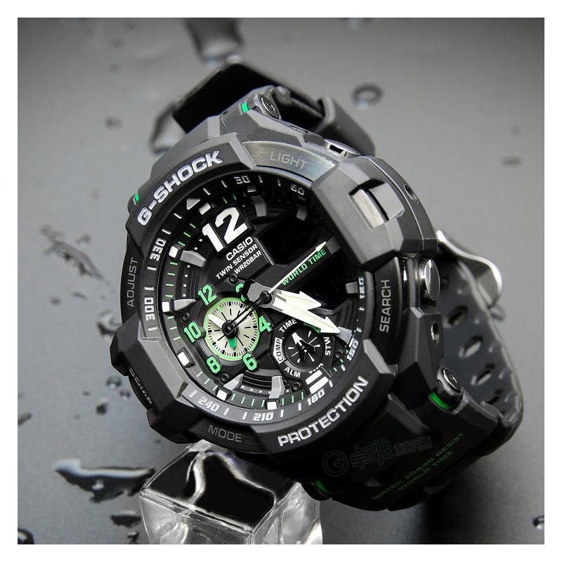 Casio G-SHOCK Авиационная серия Механическое сердце Большой циферблат Многофункциональные Водонепроницаемые и Ударопрочные Кварцевый механизм Ремешок из смолы Японские GA-1100-1A3ER