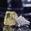 New Novel Design Yellow Cubic Zirconia Square Stone Women's Ring Wedding Ceremongy Party Finger Accessories Statement Jewelry