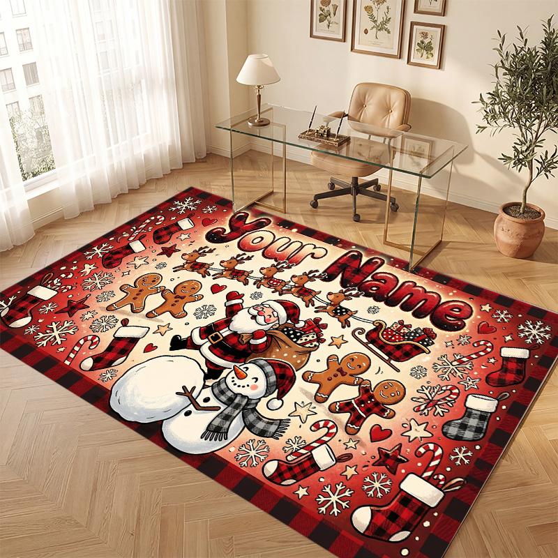 Christmas Theme Soft Crystal Velvet Rug Custom Name & Text Print Non Slip Floor Rug for Bedroom Living Room