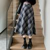 Women Midi Skirt High Waist A-Line Woolen Skirt Plaid Pattern Slimming Mid-calf Skirt Daily Home Street Wear