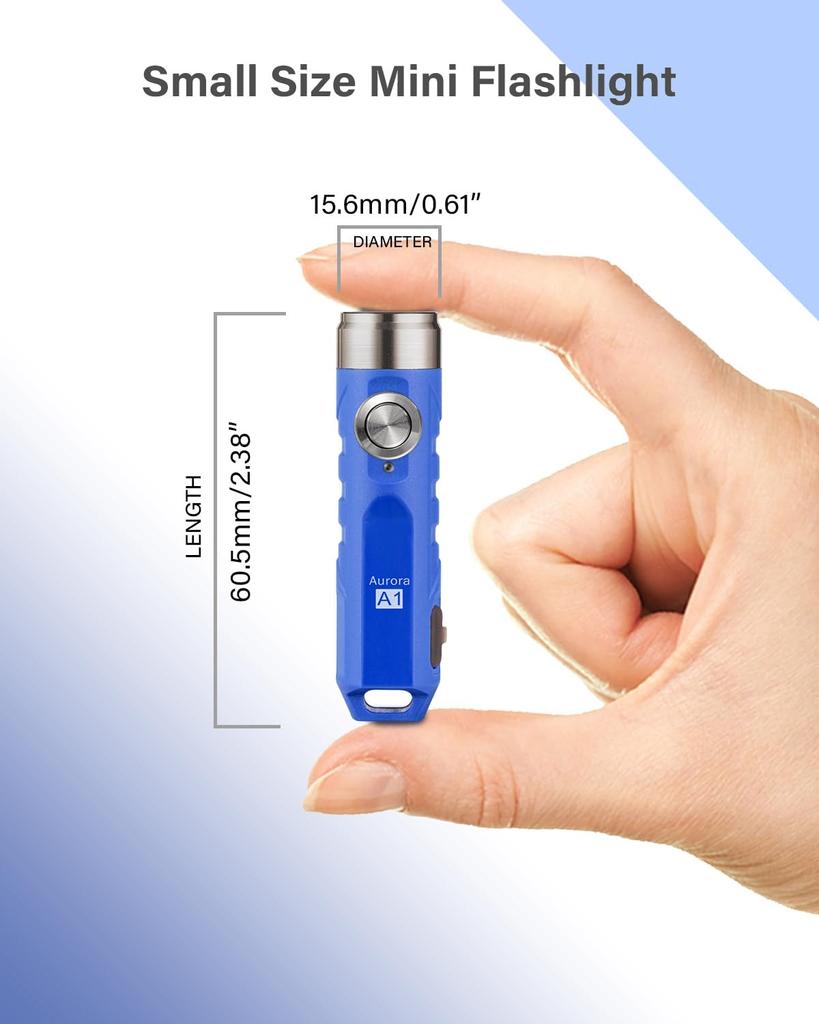 RovyVon Aurora A1x Blue 650lumens Powerful Mini Keychain Flashlight USB C Rechargeable Small EDC Flashlight for Night Gift Camping, Walking,