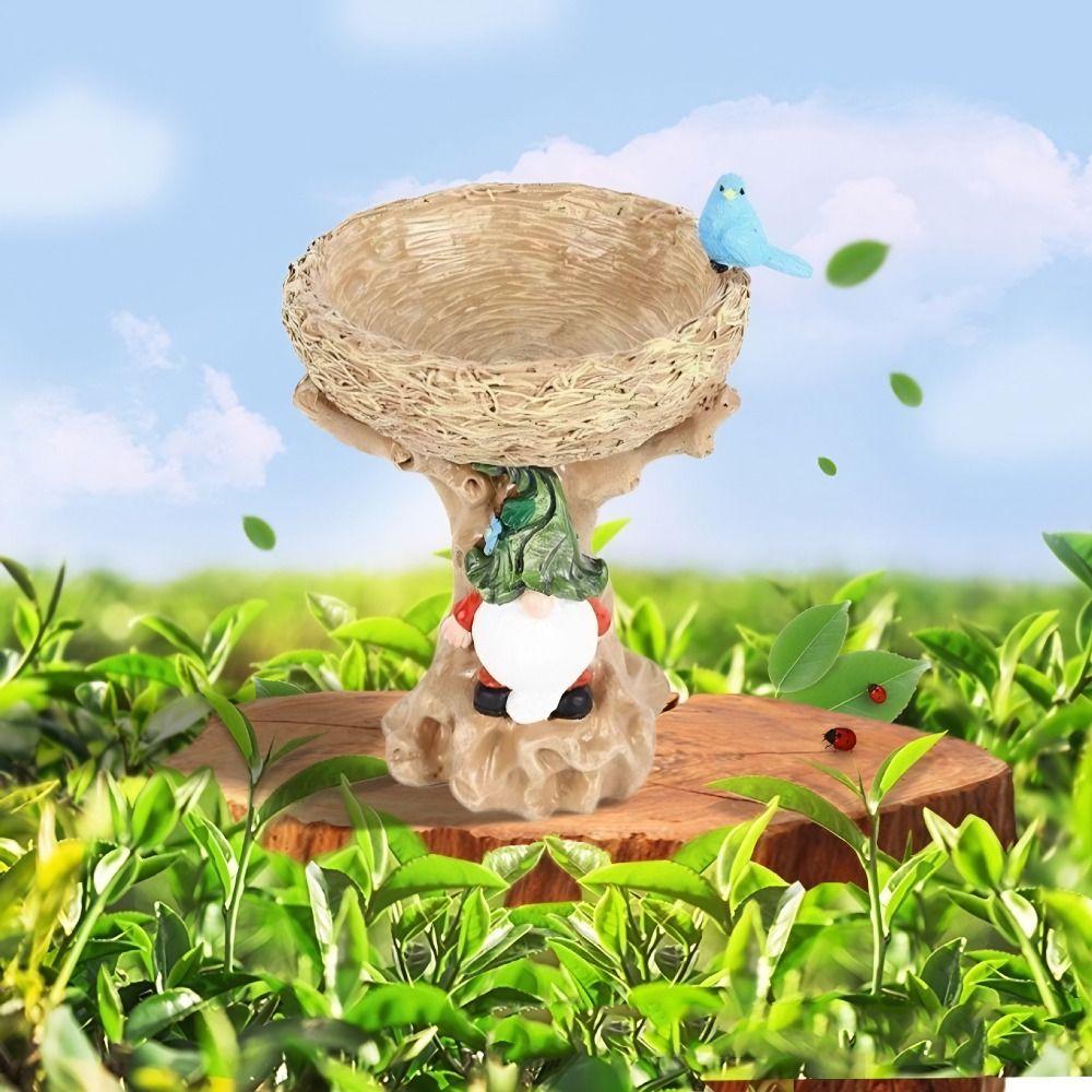 Resin Bird Feeder Dwarf Design Bird Water Bowl Fairy Garden Decoration Art Statue  Outdoor