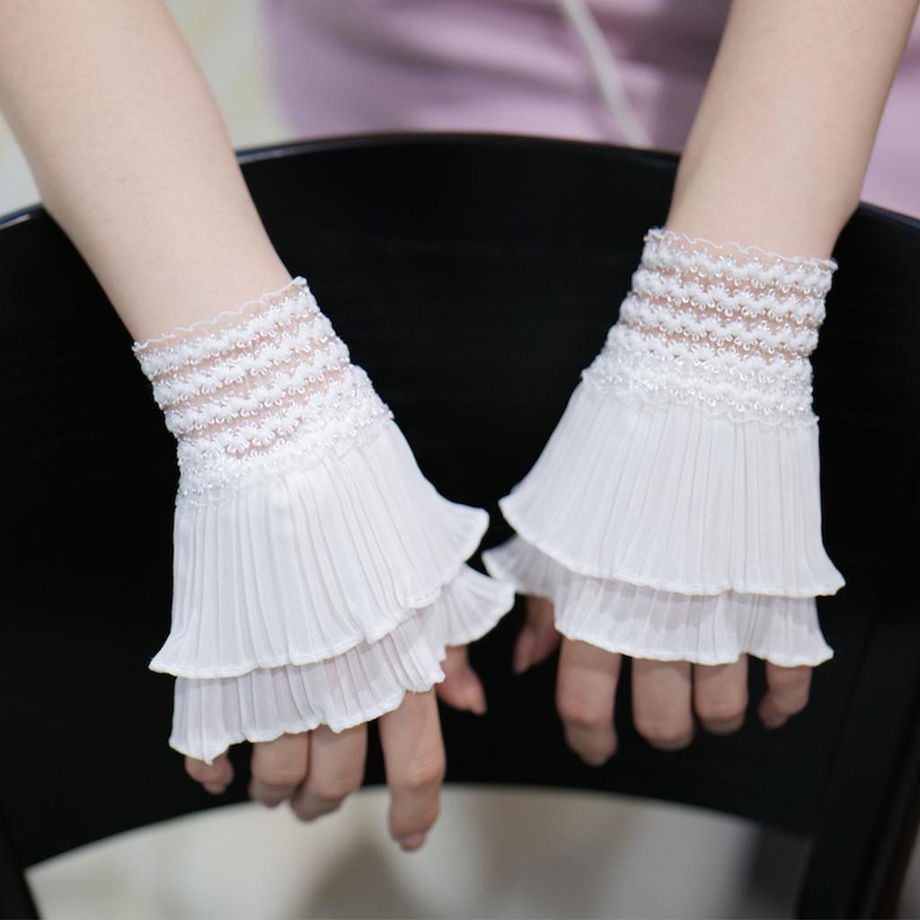 1 пара манжет из белого кружева в европейском женственном стиле, декоративный воротник-стойка, аксессуары для женской одежды, декоративные рукава для свадебного платья