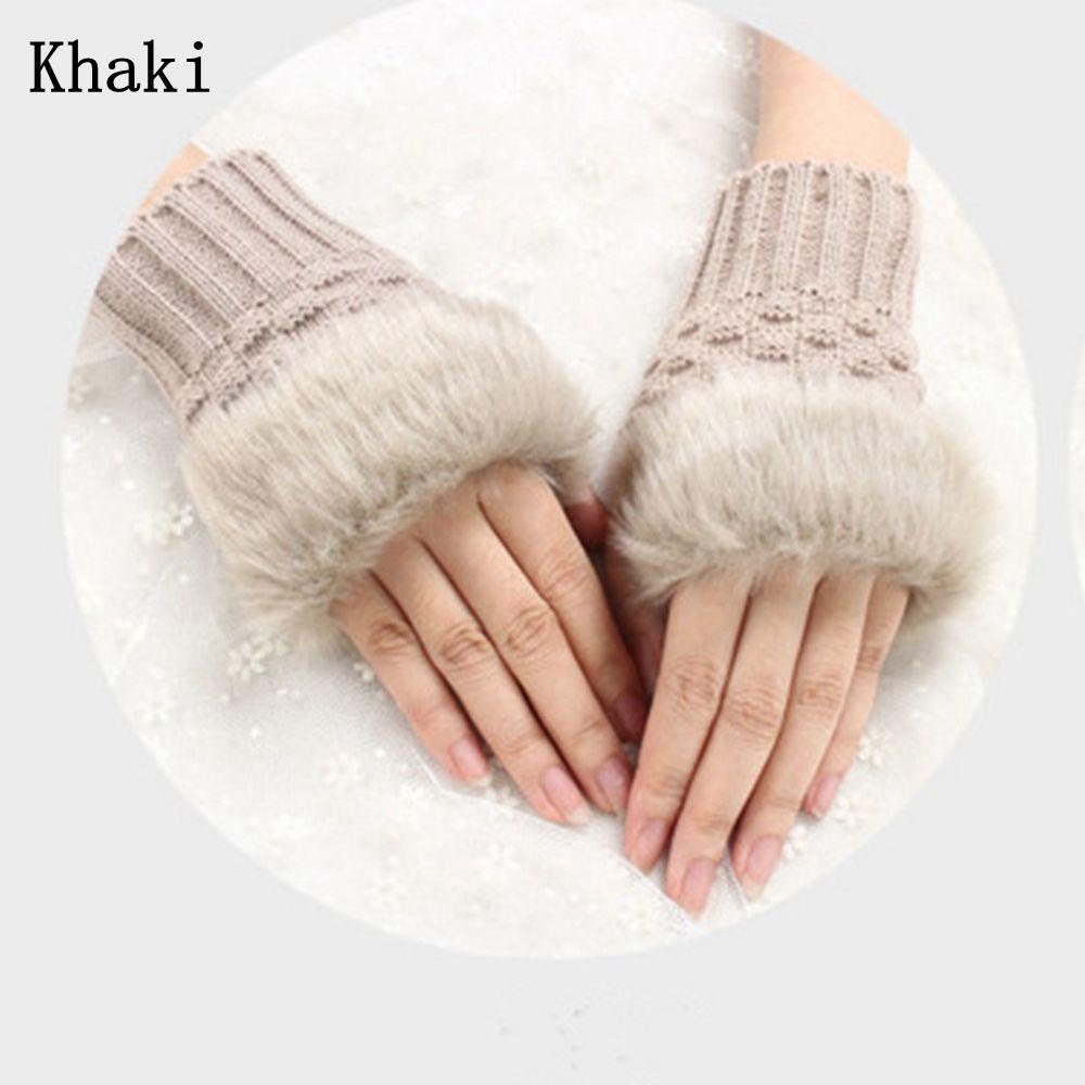 Sheep Wool Winter Autumn Wrist Gloves Exposed Finger Couples Fingerless Mittens Faux Rabbit Fur