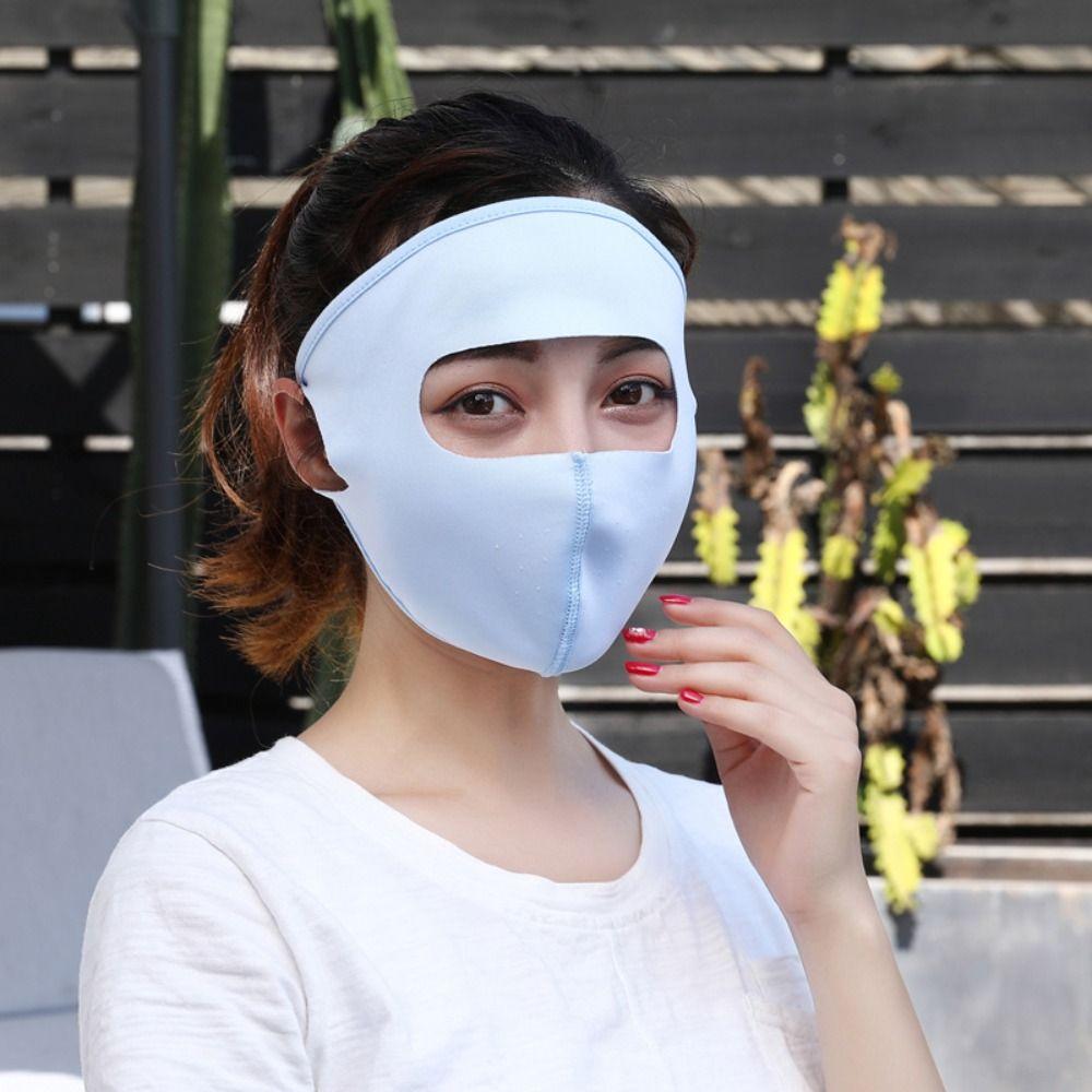 Pure Color Face Gini Mask Anti-UV Driving Face Cover Portable Ice Silk Sunscreen Mask Ladies/Girls