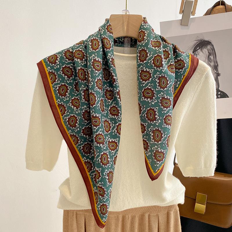 Новый женский шарф бандана повязка на голову цветы винтажный роскошный летний пляж квадратный хлопковый платок богемные аксессуары для девушек