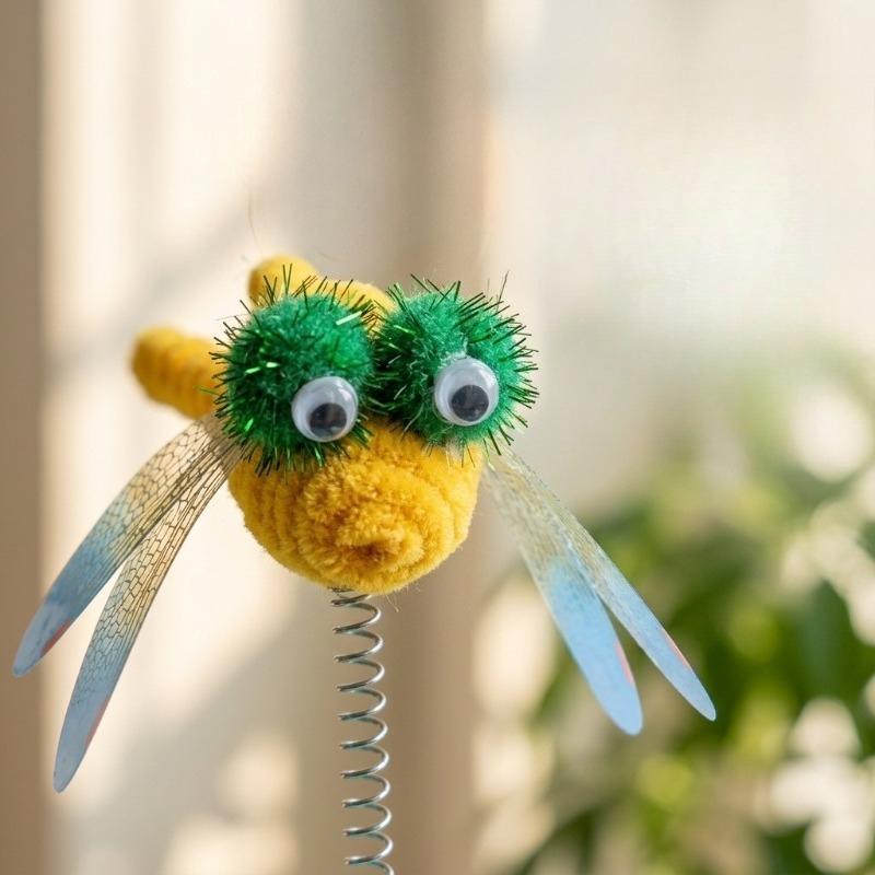 Cat Teaser Wand with Spring Base Butterfly Design Indoor Kitten Cat Scratcher Interactive Play Climbing Post Kitten Fun Cat Toys