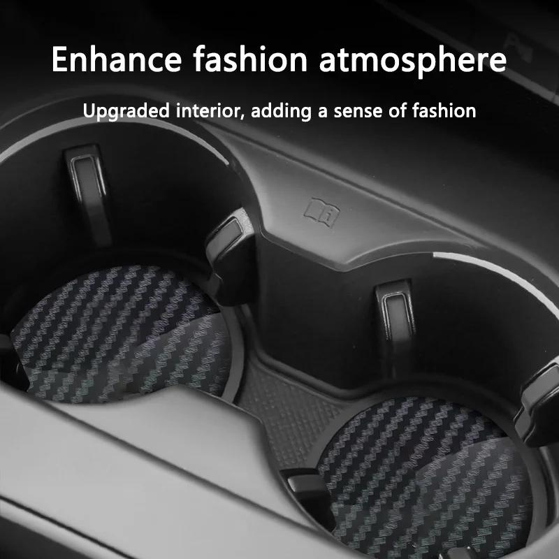 HFYJW1 2pcs Carbon fiber Car Coasters Non-Slip Pad Water Cup Drink Mat For Fiat Abarth 500 500L 500X 500C Safety Belt