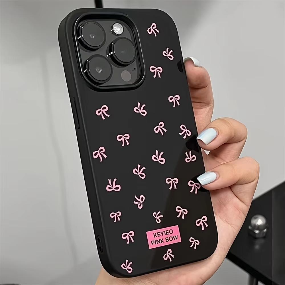 Милый Чехол для Телефона с Узором Розовый Бант для iPhone 17 Air 16 e 15 14 13 12 11 Pro Max Plus Mini SE 2020 2022 Мягкий Чехол