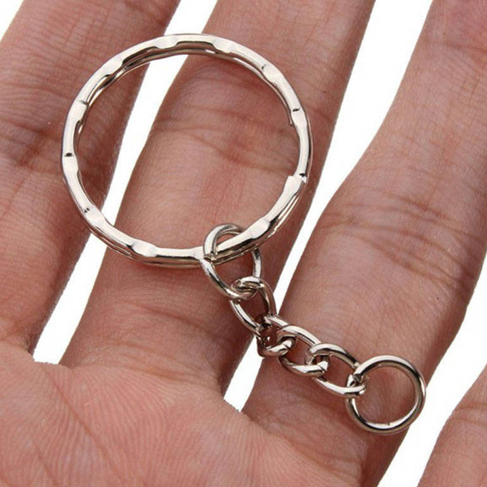 25mm Jewelry DIY Polished Silver Keyring Short Chain Key Fob Keychain