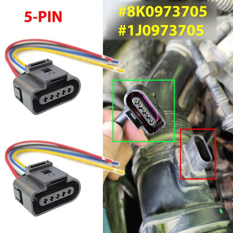 2x Разъем датчика массового расхода воздуха (MAF) для SEAT ALTEA EXEO LEON TOLEDO SKODA OCTAVIA, 5-контактный штекер, Комплект для ремонта проводки 1J0973705