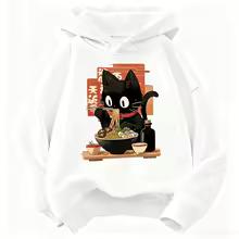 Vintage Ramen Cat Hoodie Manga Kids Cat Children's Sweatshirt Cute Hoody for Boys Girls Autumn Winter Casual Hoodies