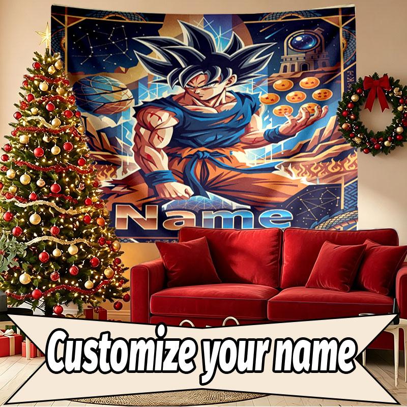 Custom Name Personalized Dragon Ball Z Print Tapestry, Wall Art Decor, Bedroom, Dorm, Apartment, LivingRoom, Party Backdrop, Gift for Birthday