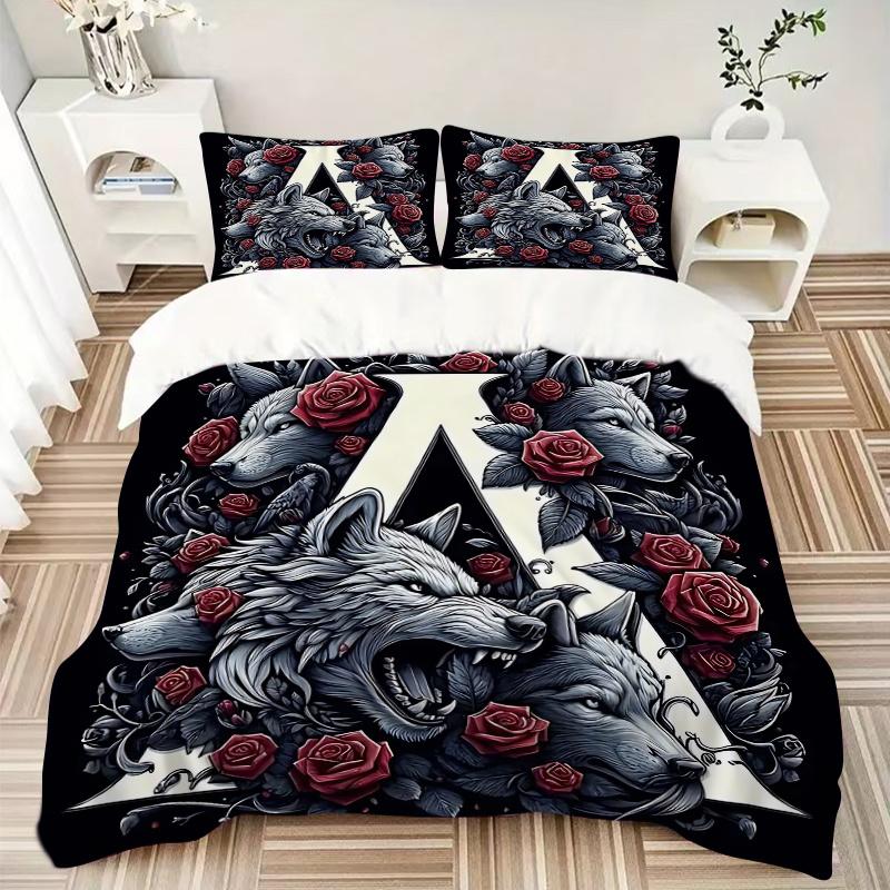 3pcs Wolf Pack Rose Crest Print Cover Set Ultra Soft, Breathable