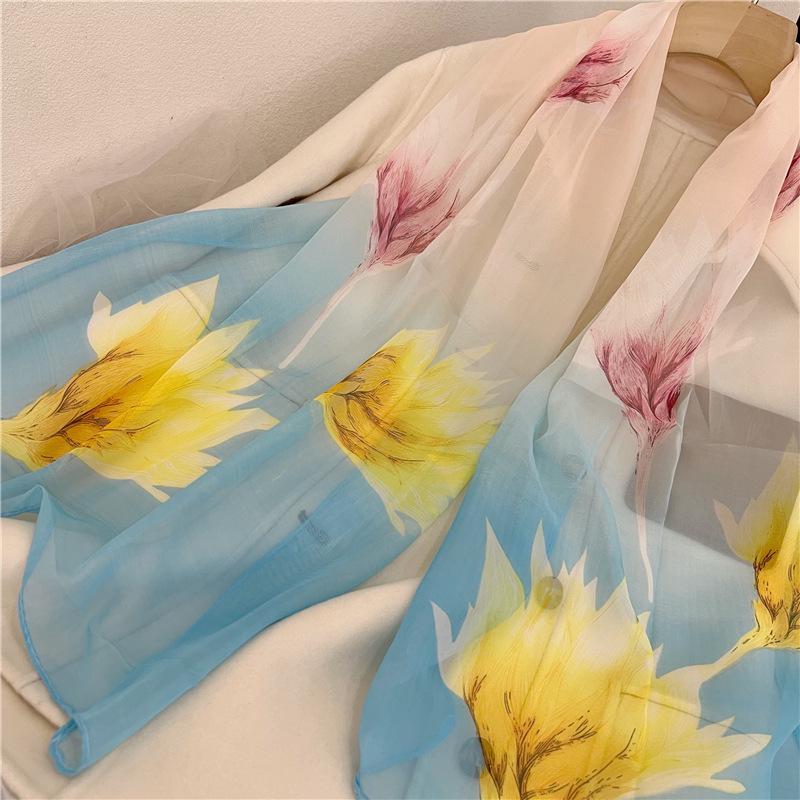 Весенне-летний шифоновый шелковый шарф: Легкая, напечатанная и универсальная женская солнцезащитная шаль