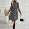 Spring and Autumn Multicolor Women's Pleated Printed Long Sleeve Dress Women