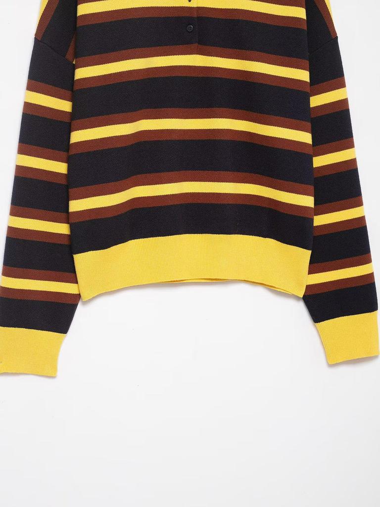 2025 European Autumn Women's Yellow Striped Lapel Knitwear
