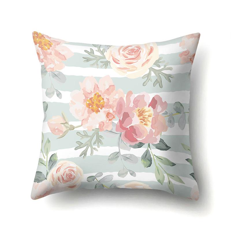 Полиэстеровая наволочка Декоративные цветы Домашнее растение Принт Наволочка Поясничная подушка Чехол на подушку для дивана
