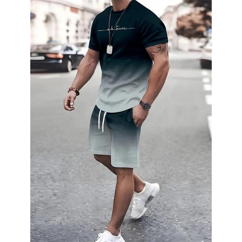 Men's Outfit Summer Short Sleeve T Shirt Set Fashion 2 Piece Sportwear 3D Printed Casual Shorts Sweatshirt Men's Tracksuit