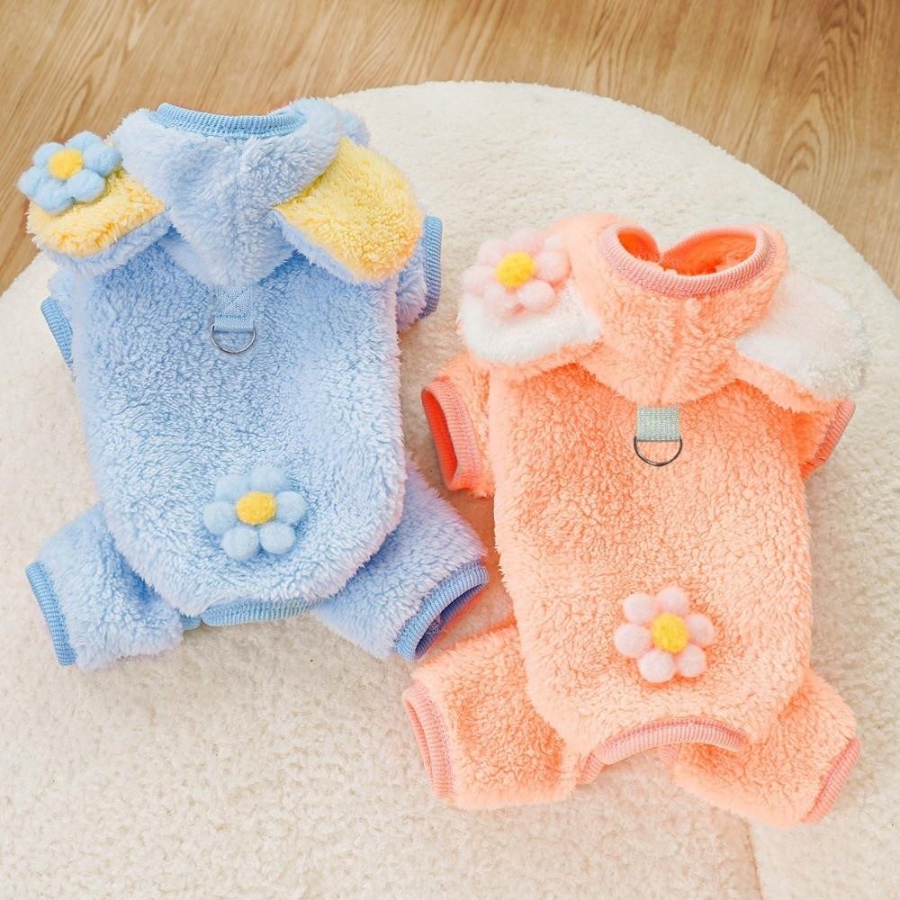 Soft Warm Dog Winter Coat Cute Flower Stuffed Pet Apparel New Cat Jumpsuit  For Dogs Cats