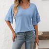 Women's Spring and Summer New Solid Colour V-neck Ruffle Sleeve Short Sleeve T-shirt Tops