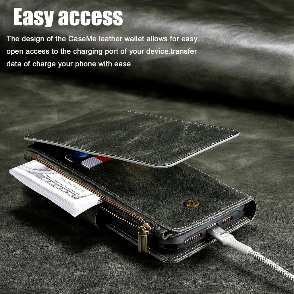 For iPhone 17 Air Phone Case PU Leather Zipper Wallet Detachable Cover