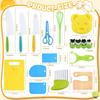 17 Pieces Kids Cooking Set Real Montessori Kitchen Tools Toddler Safe Serrated Edges with Plastic Knife Cutting Board Scissors