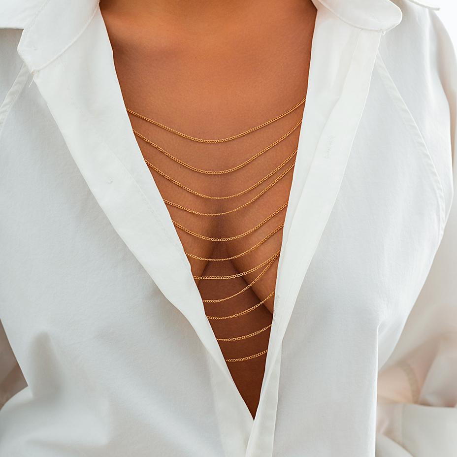 Ingemark Multilayer Tassel Lingerie Back Chain for Women Summer Bikini Sexy Bra Chest Body Jewelry Nightclub Accessories Party