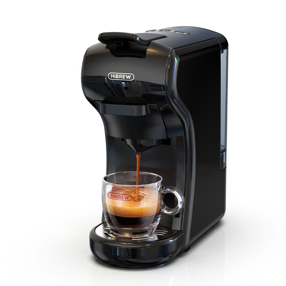 Многофункциональная кофемашина HiBREW H1A 4 в 1, высокое давление экстракции 19 бар, мощность 1450 Вт, прозрачный, съемный, пищевой, не содержащий BPA резервуар для воды.