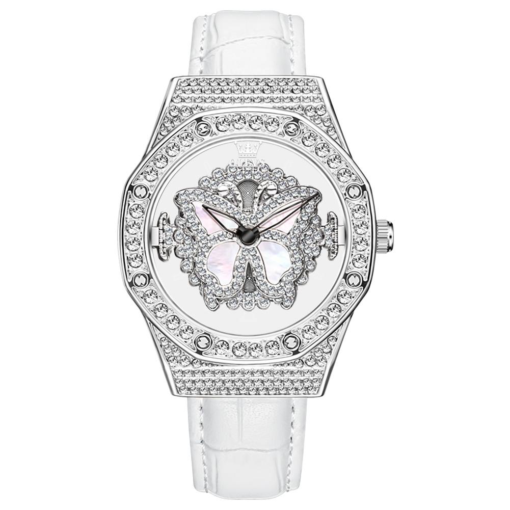 OLEVS 9996 Luxury Luminous Fashion Rotation Waterproof Leather Strap Ladies Elegance Quartz Watch for Woman