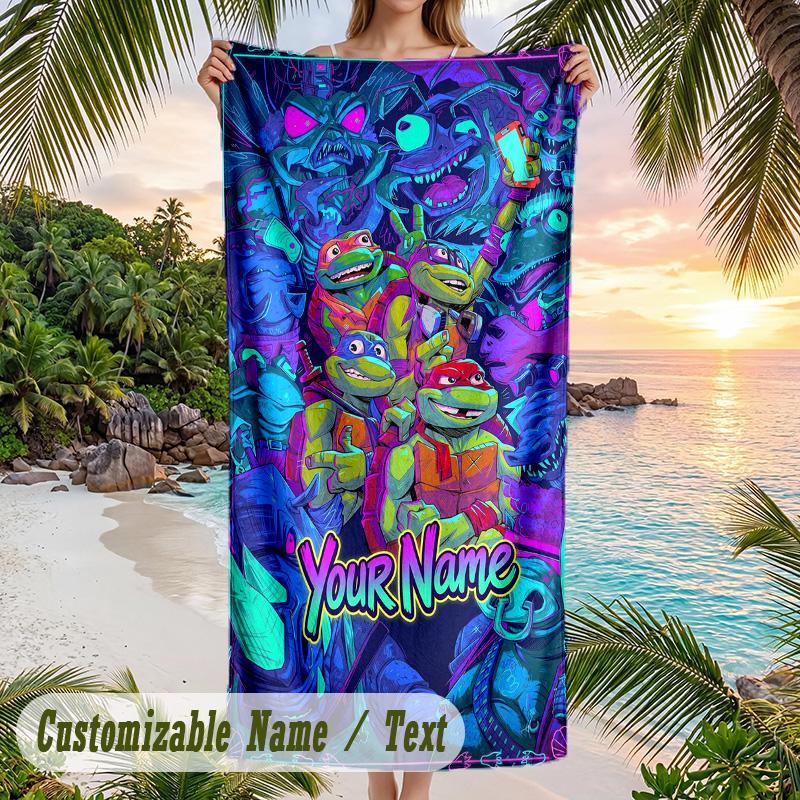 Teenage Mutant Ninja Turtles Beach Towel, Personalized Custom Text, Quick Dry Soft Large Towel For Swimming Pool Travel