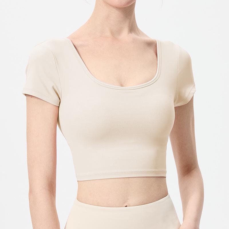 Женский быстросохнущий топ для йоги: Облегающий дизайн с U-образной спиной, Красивая спина, Футболка для фитнеса с коротким рукавом