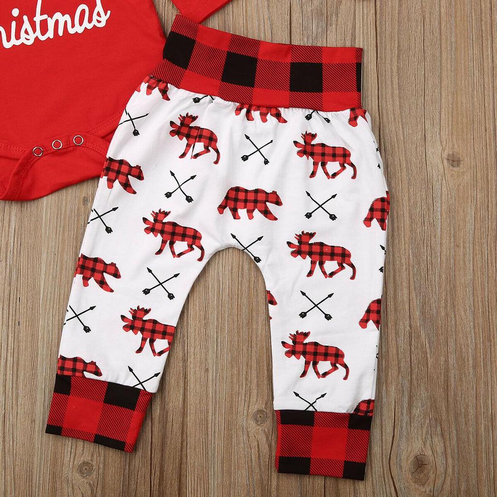 Christmas Baby Newborn First Xmas Romper +Pants+Hat Clothes