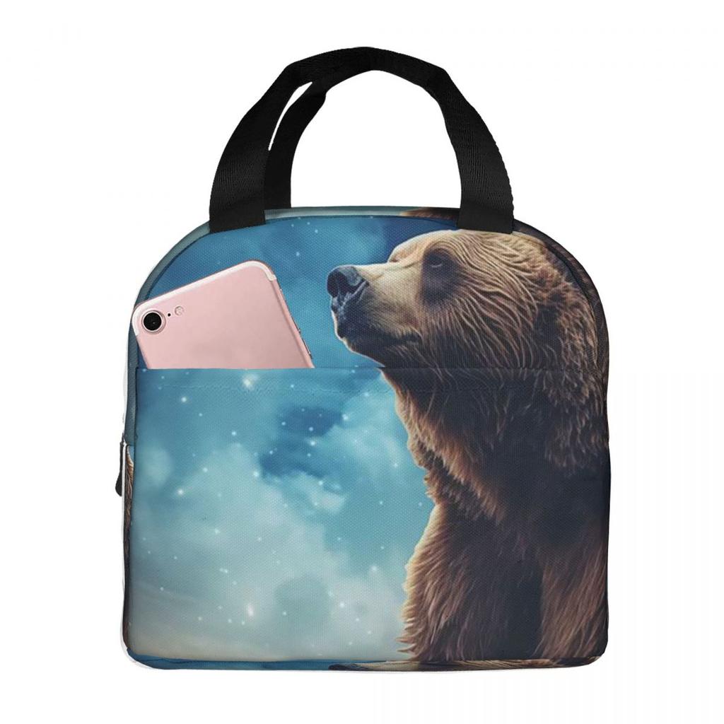 Bear Looks Up At The Starry Sky Insulated Lunch Bag for Women Children Portable Food Boxes Thermal Lunch Box Tote