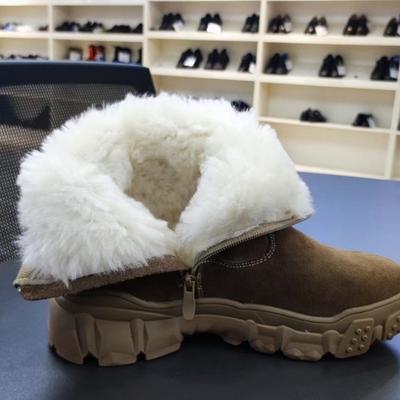 Пара зимних утолщенных шерстяных ботинок, теплых и морозостойких коротких ботинок, с толстой подошвой, зимних ботинок на боковой молнии, цельношерстяных ботинок