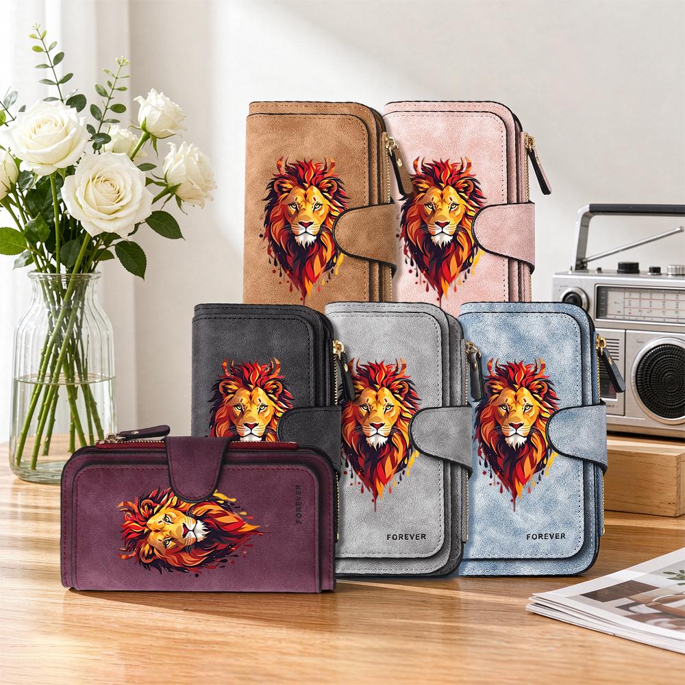 Lion Print Long Wallet Forever Fashion Casual Purse Card Holder Portable Bag for Daily Use