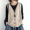 Vintage Arts Style Knitted Vest Female Solid Color Sleeveless Button V-Neck Waistcoat Women Casual Loose Knitwear Coats