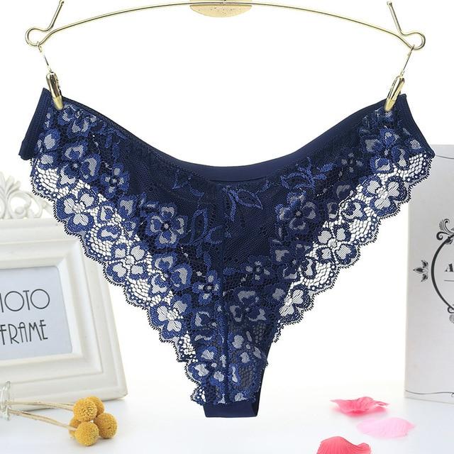 Sexy Printed Panties Women Lace Low-Rise Briefs Breathable Embroidered Underwear Transparent Thong