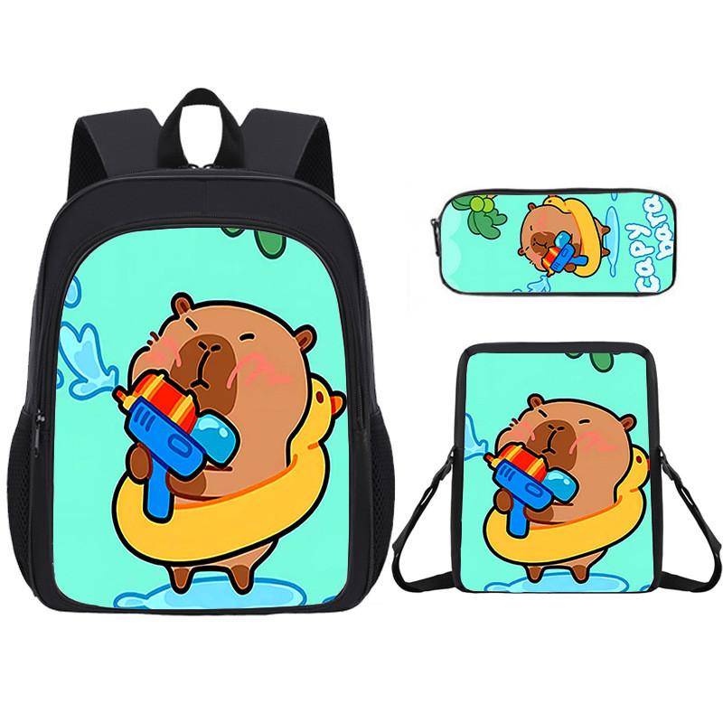 Capybara Educational Backpack Set With Large Capacity And Breathable Back Support