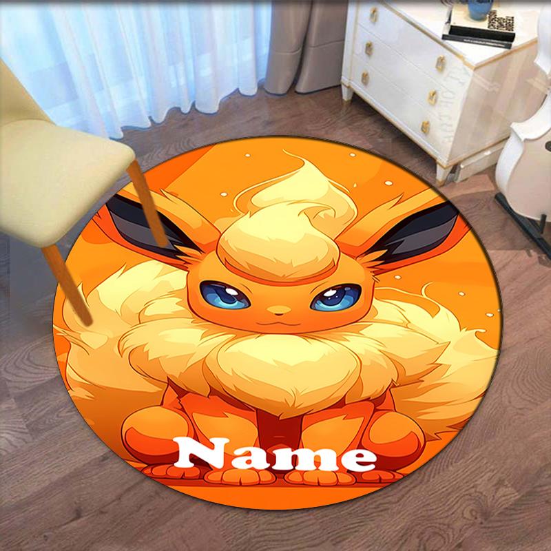 Custom Name Pokémon Printed Round Rug Carpet Chair Rug Area Rug Entryway Doormats,for Office Chair Living Room Bedroom Kitchen Room.