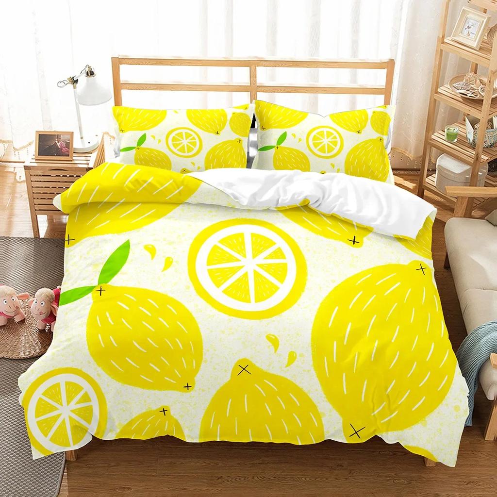 Комплект постельного белья Lemon с рисунком свежих фруктов, двуспальное односпальное одеяло размера King Size для детей, подростков и взрослых, комплект постельного белья, пододеяльник