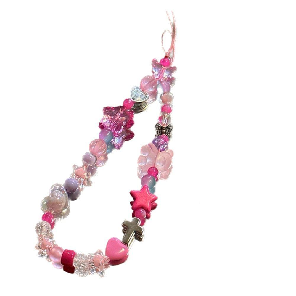 Heart Star Cellphone Strap Pink Pearl Cool Girl Phone Chain Lovely Y2k Phone Lanyard Jewelry Gift