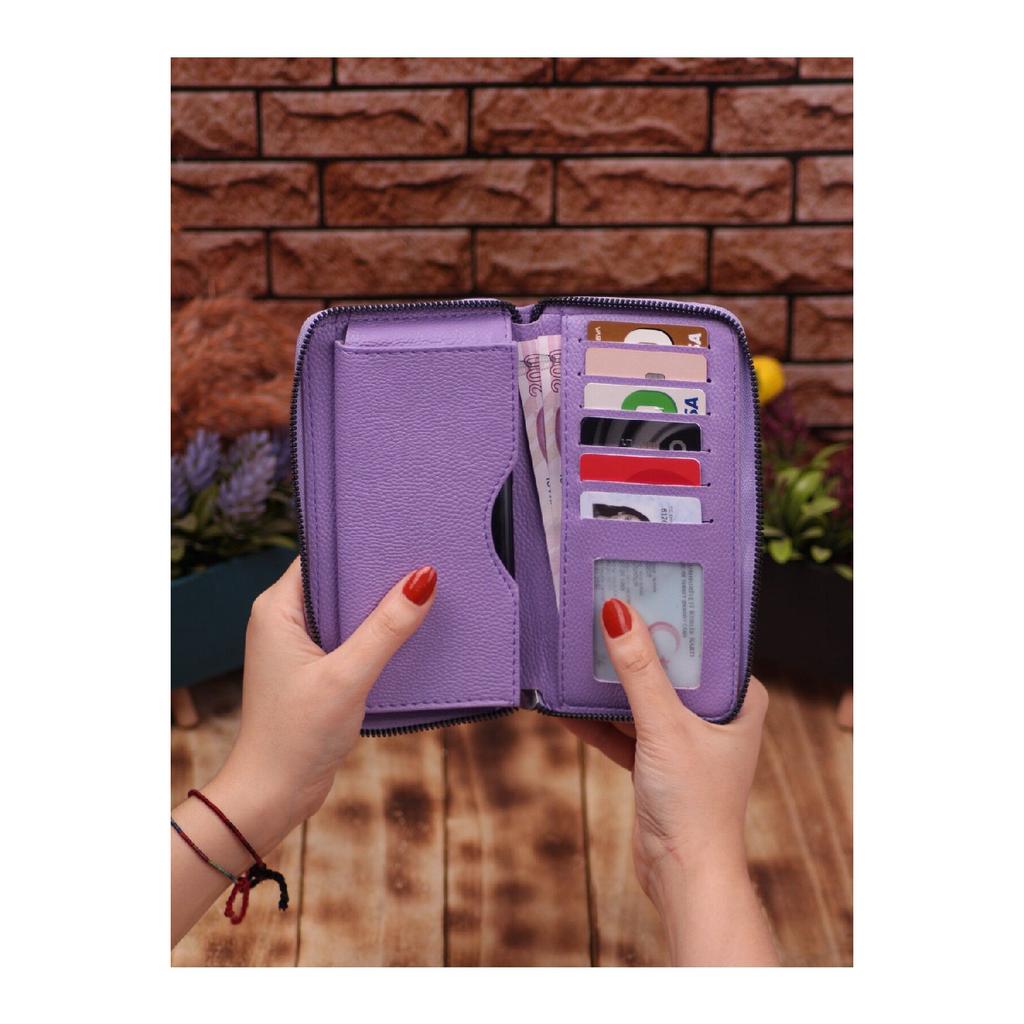 Unisex Leather Long Card Holder Wallet Portfolio With Phone Compartment